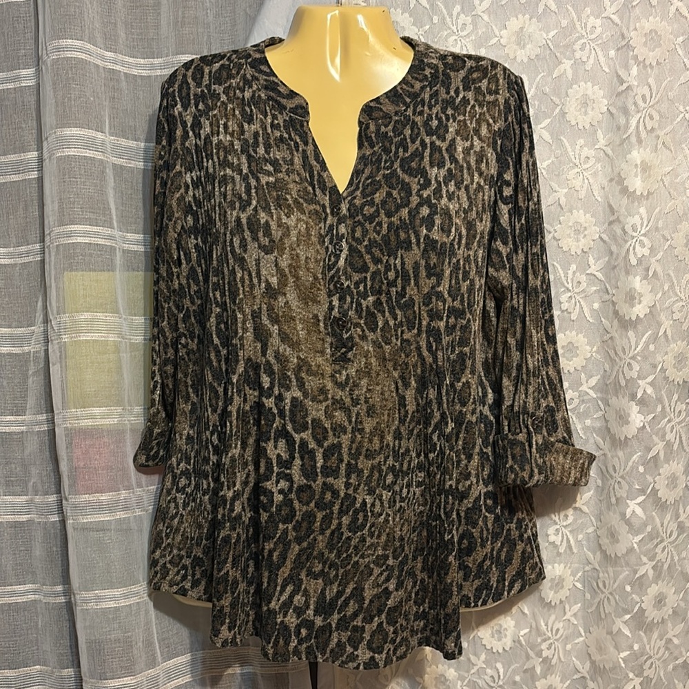 New Directions Brown 3/4 Sleeve Relaxed Blouse Women’s 2X